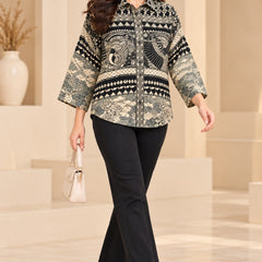 Women's Black and White Printed Crepe Shirt