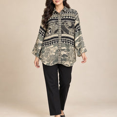 Women's Black and White Printed Crepe Shirt