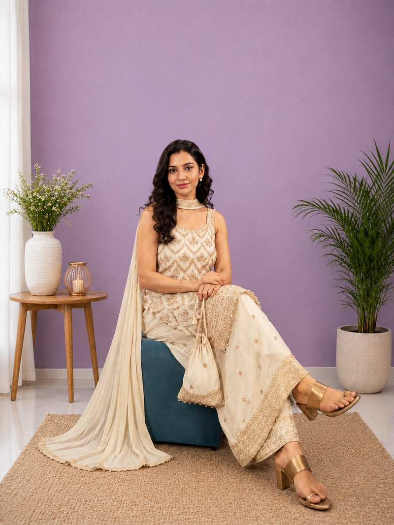 Women's Festive Embroidered Kurta Set with Dupatta