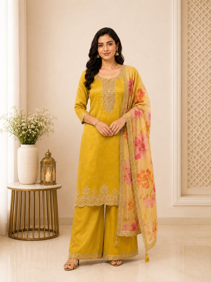 Women's Festive Embroidered Kurta Set with Dupatta