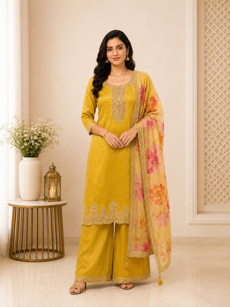 Women's Festive Embroidered Kurta Set with Dupatta