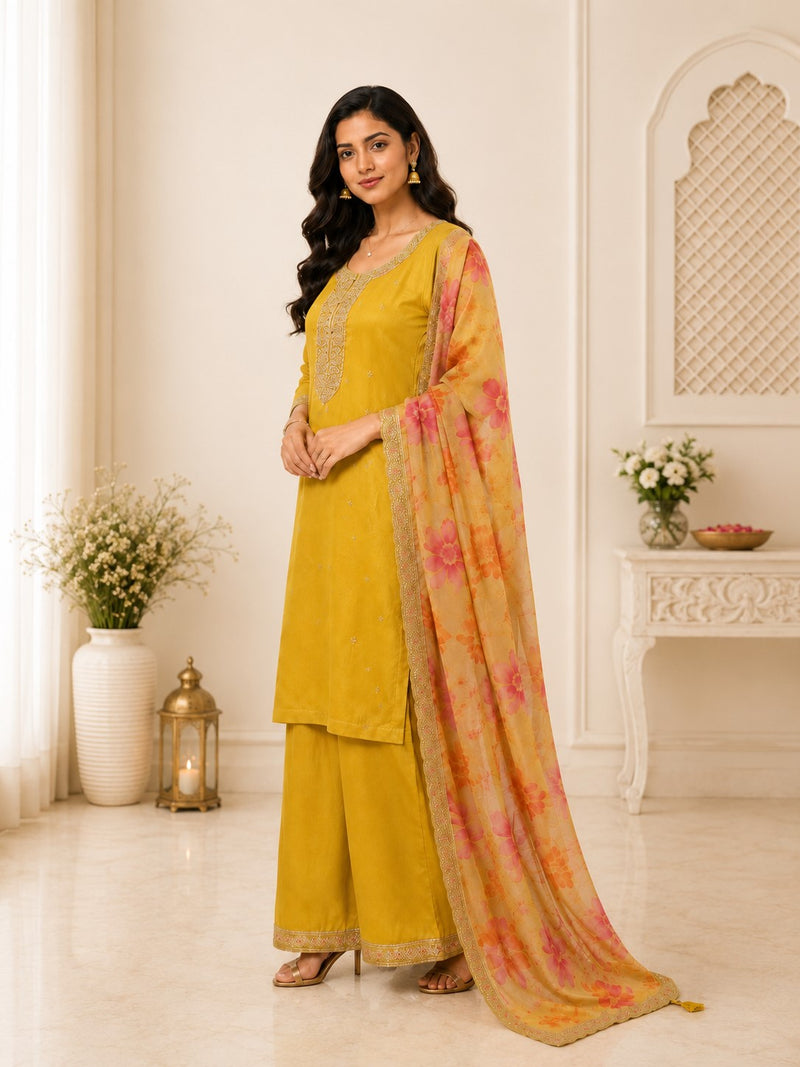 Women's Festive Embroidered Kurta Set with Dupatta