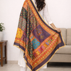 Multicolor Printed Patchwork Dupatta with Floral, Paisley & Geometric Ethnic Designs DB3010