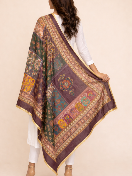 Multicolor Patchwork Printed ART SILK Dupatta DB3014