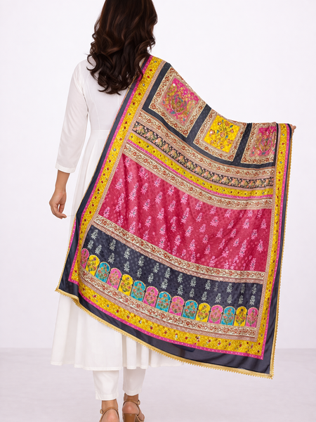 Multicolor Printed Ethnic Dupatta with Floral, Paisley & Decorative Border Design DB3007