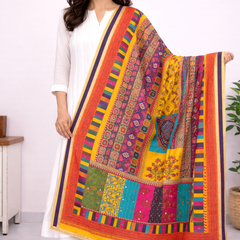 Multicolor Printed Ethnic Dupatta with Geometric, Floral & Patchwork Design DB3009