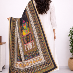 Black Multicolor Paisley & Floral Printed Designer Dupatta DB3024
