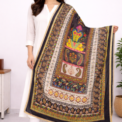 Black Multicolor Paisley & Floral Printed Designer Dupatta DB3024
