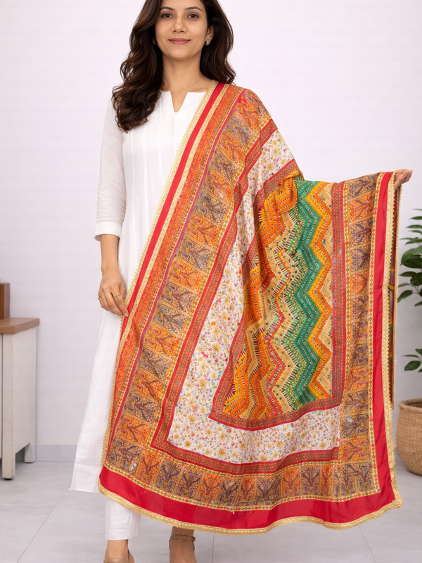 Multicolor Chevron & Floral Printed Designer Dupatta DB3026