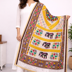 Multicolor Kutch-Inspired Elephant & Geometric Printed Designer Dupatta DB3028