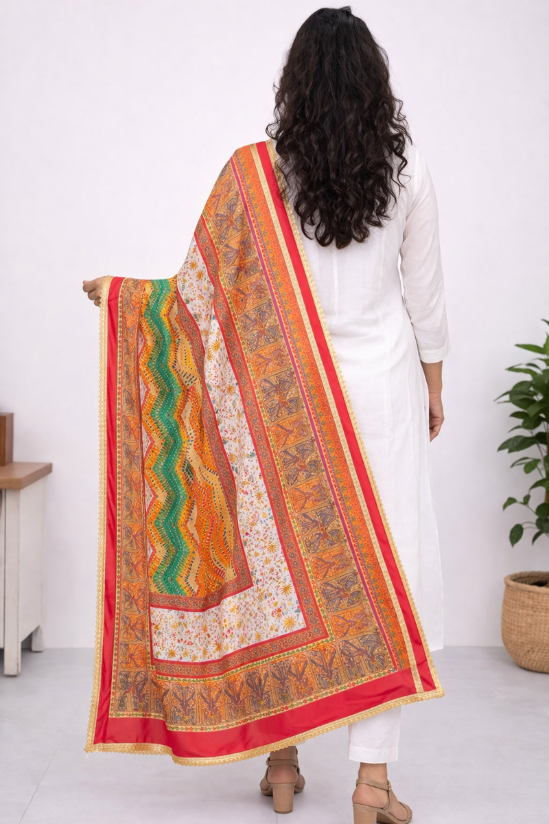 Multicolor Chevron & Floral Printed Designer Dupatta DB3026