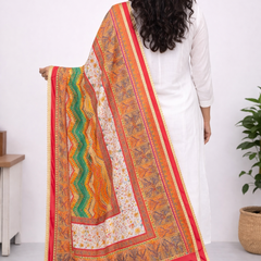 Multicolor Chevron & Floral Printed Designer Dupatta DB3026