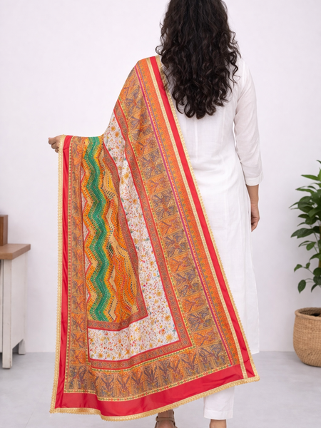 Multicolor Chevron & Floral Printed Designer Dupatta DB3026