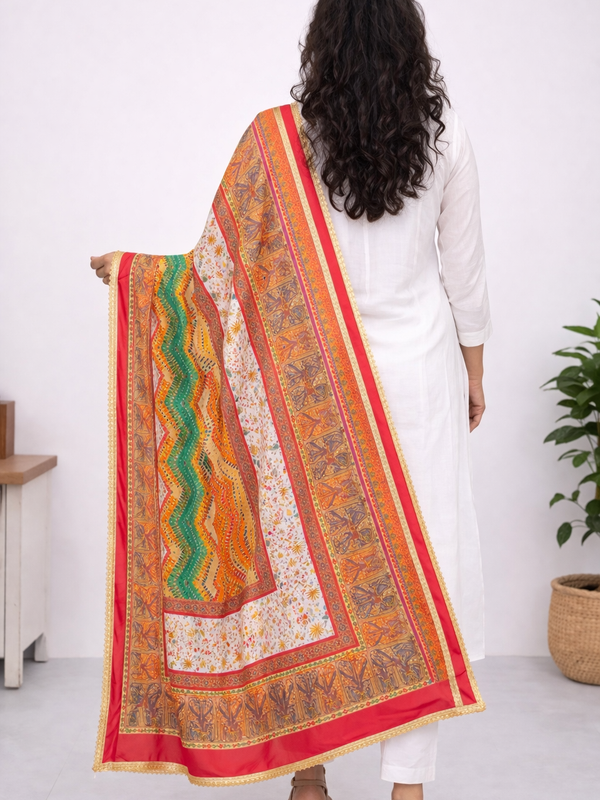 Multicolor Chevron & Floral Printed Designer Dupatta DB3026
