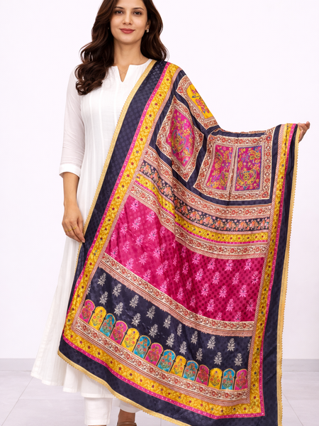 Multicolor Printed Ethnic Dupatta with Floral, Paisley & Decorative Border Design DB3007