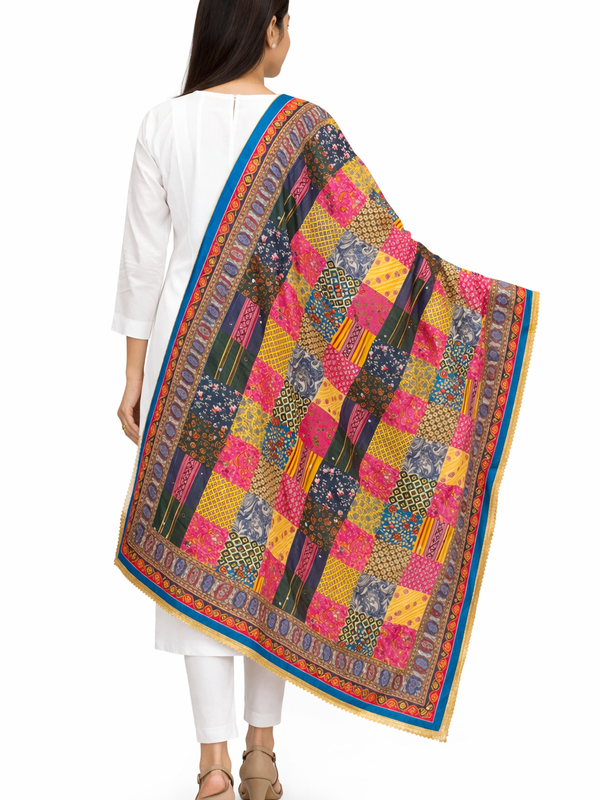 Multicolor Patchwork Printed Designer Dupatta DB3018