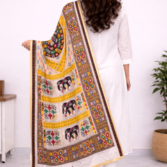 Multicolor Kutch-Inspired Elephant & Geometric Printed Designer Dupatta DB3028