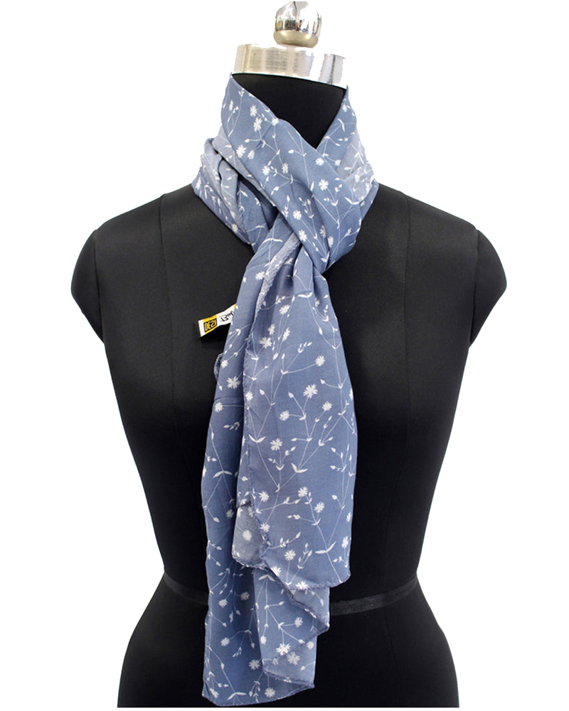 Dazzling Blue Printed Muslin Daily Wear Scarves/Stoles for Women SC2