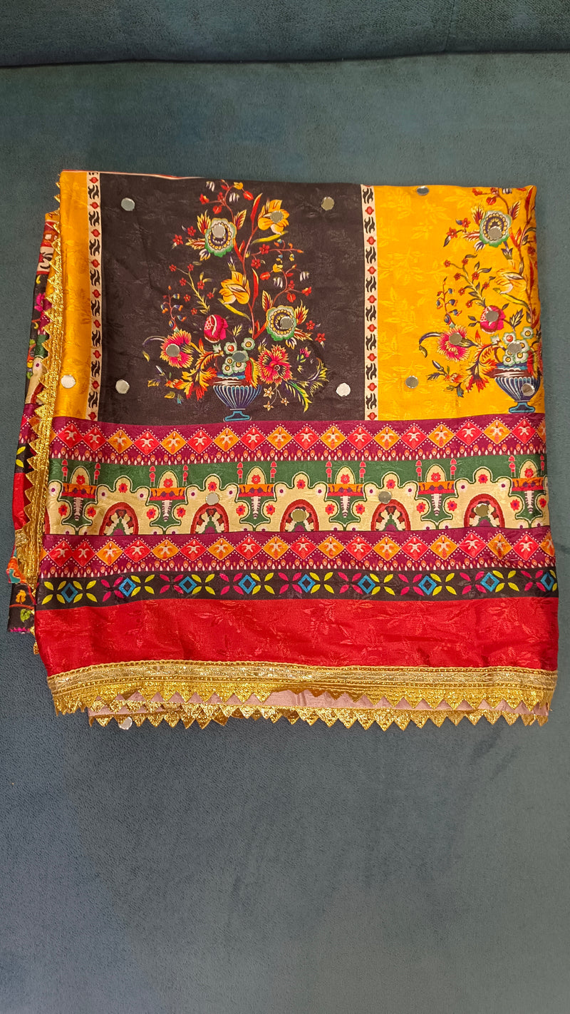 Multicolor Printed Patchwork Gaji Silk Dupatta with Floral & Paisley Design | Designer Ethnic Dupatta DB3002