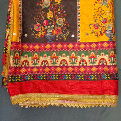 Multicolor Printed Patchwork Gaji Silk Dupatta with Floral & Paisley Design | Designer Ethnic Dupatta DB3002