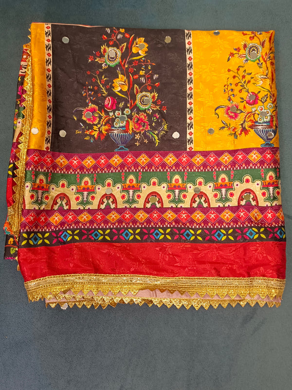 Multicolor Printed Patchwork Gaji Silk Dupatta with Floral & Paisley Design | Designer Ethnic Dupatta DB3002
