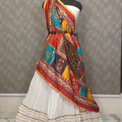 Multicolor Printed Patchwork Gaji Silk Dupatta with Floral & Paisley Design | Designer Ethnic Dupatta DB3002