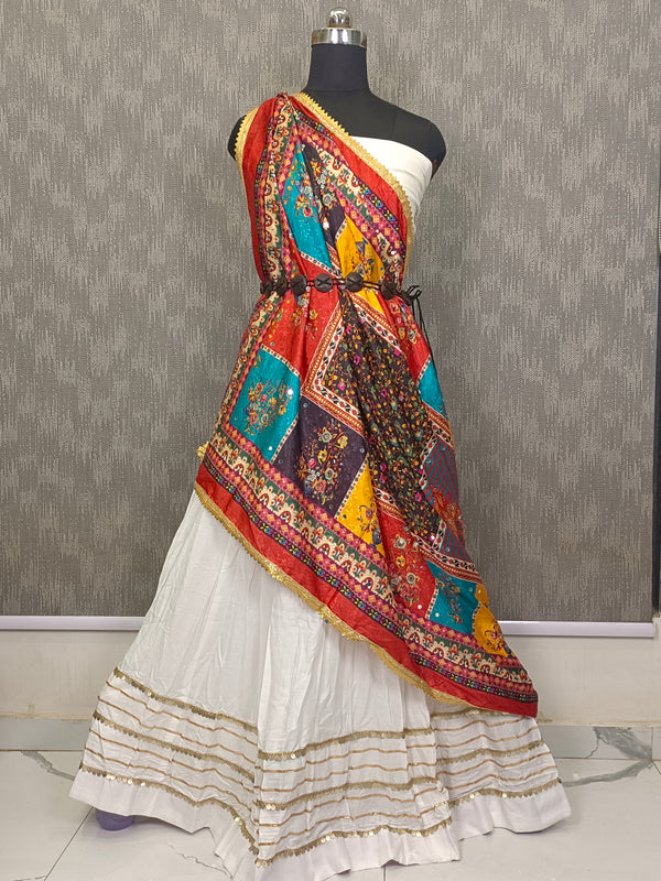 Multicolor Printed Patchwork Gaji Silk Dupatta with Floral & Paisley Design | Designer Ethnic Dupatta DB3002