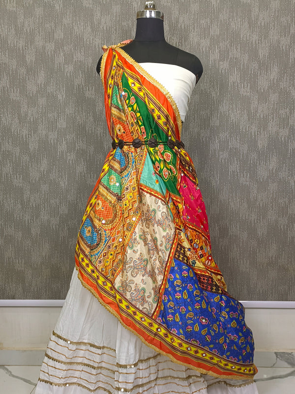Multicolor Printed Patchwork Ethnic Dupatta with Floral & Geometric Border DB3006