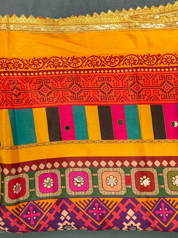 Multicolor Printed Ethnic Dupatta with Geometric, Floral & Patchwork Design DB3009