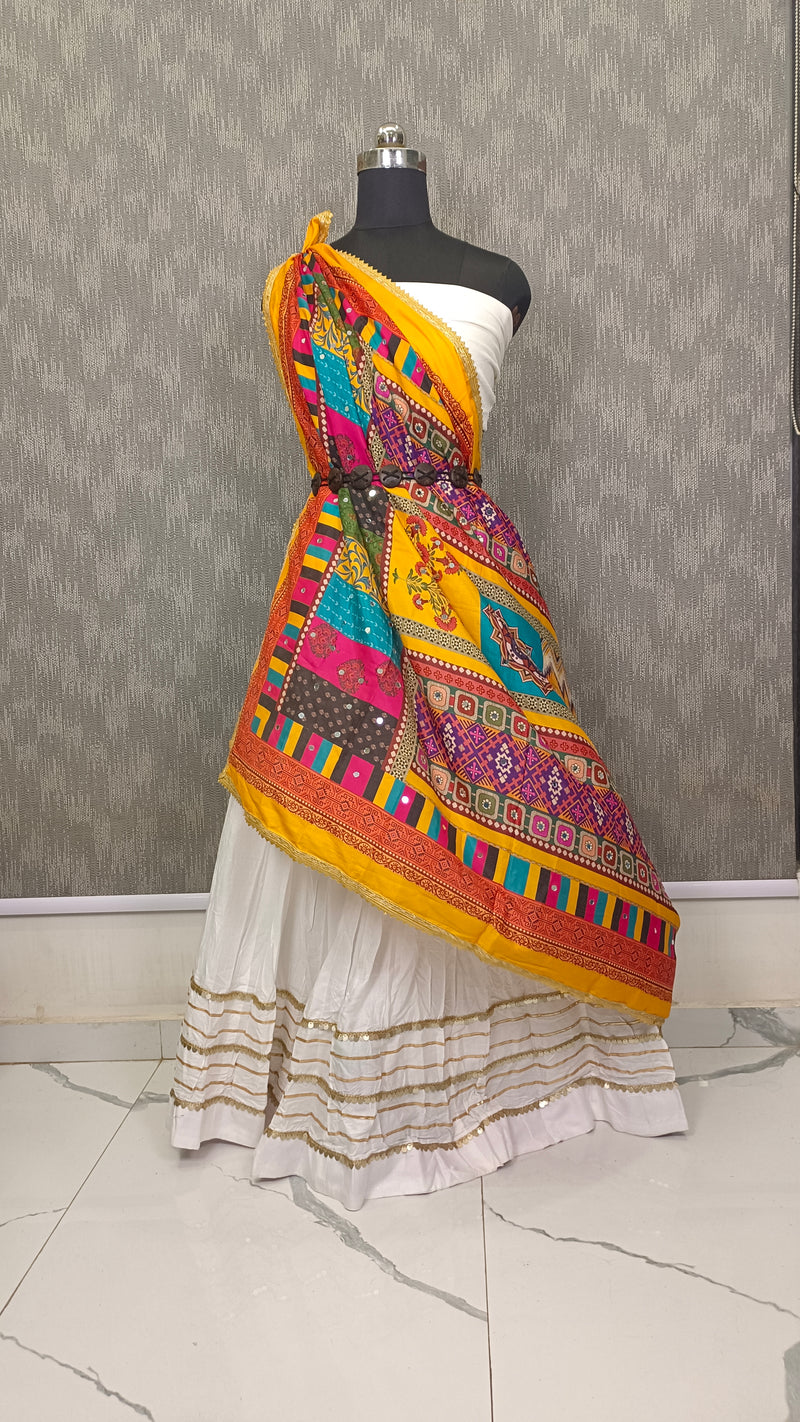 Multicolor Printed Ethnic Dupatta with Geometric, Floral & Patchwork Design DB3009