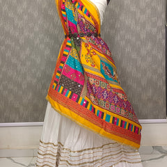 Multicolor Printed Ethnic Dupatta with Geometric, Floral & Patchwork Design DB3009
