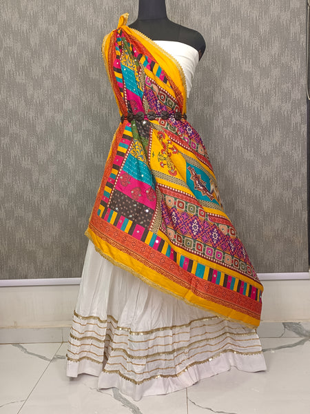 Multicolor Printed Ethnic Dupatta with Geometric, Floral & Patchwork Design DB3009