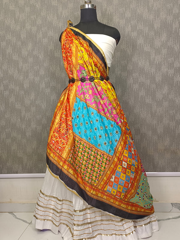 Multicolor Printed Patchwork Dupatta with Floral, Paisley & Geometric Ethnic Designs DB3010