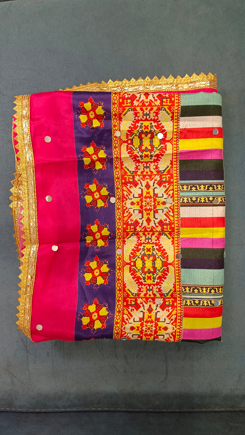 Multicolor Traditional Ajrakh-Inspired Printed Dupatta with Floral & Geometric Border DB3011
