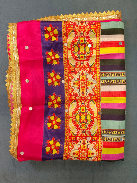 Multicolor Traditional Ajrakh-Inspired Printed Dupatta with Floral & Geometric Border DB3011