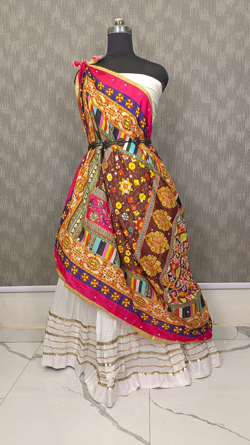 Multicolor Traditional Ajrakh-Inspired Printed Dupatta with Floral & Geometric Border DB3011