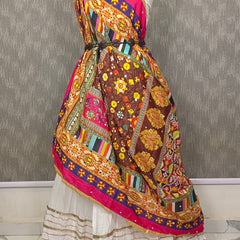 Multicolor Traditional Ajrakh-Inspired Printed Dupatta with Floral & Geometric Border DB3011