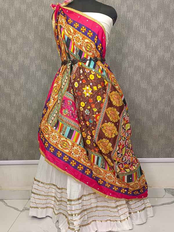 Multicolor Traditional Ajrakh-Inspired Printed Dupatta with Floral & Geometric Border DB3011