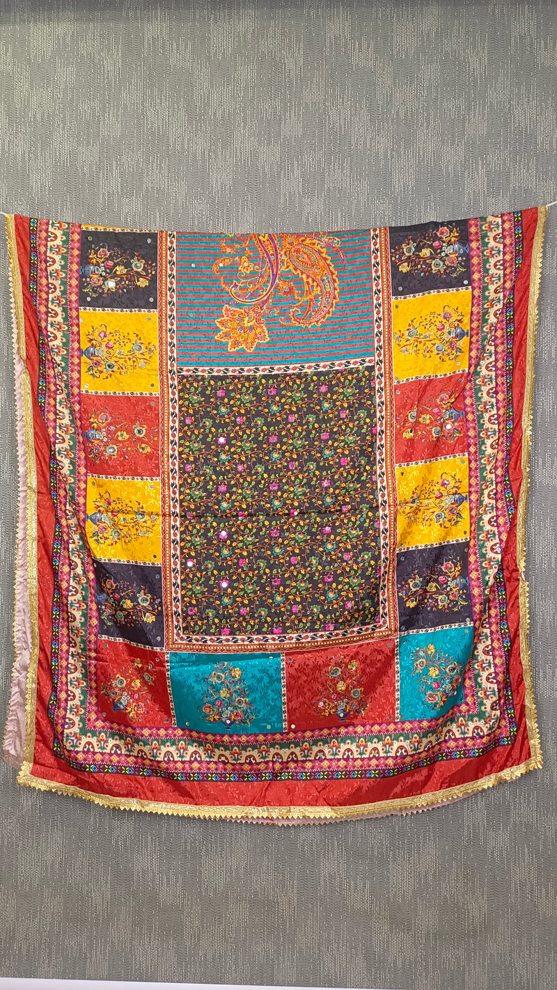 Multicolor Printed Patchwork Gaji Silk Dupatta with Floral & Paisley Design | Designer Ethnic Dupatta DB3002
