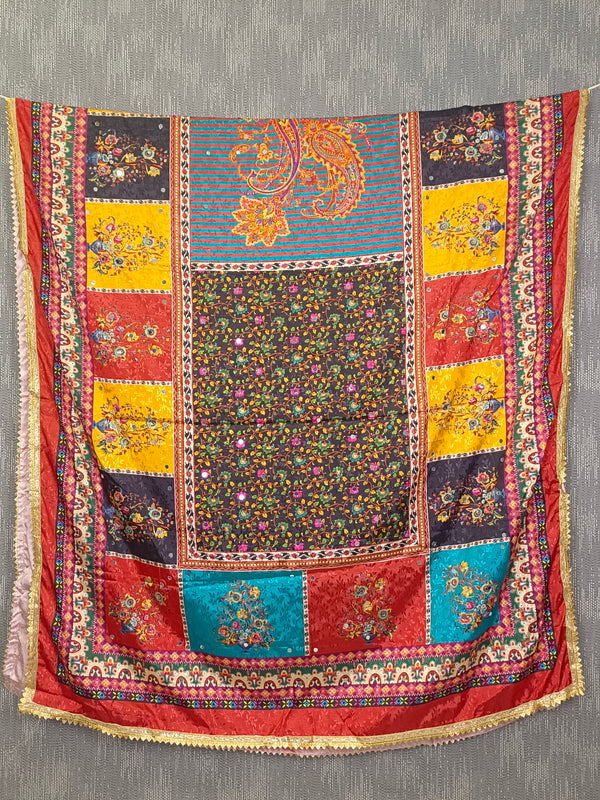 Multicolor Printed Patchwork Gaji Silk Dupatta with Floral & Paisley Design | Designer Ethnic Dupatta DB3002