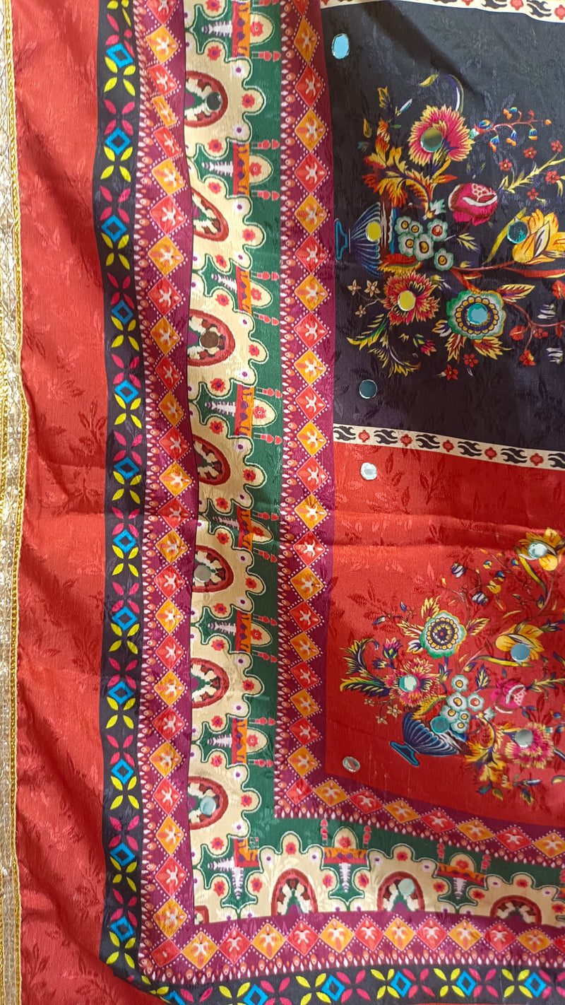 Multicolor Printed Patchwork Gaji Silk Dupatta with Floral & Paisley Design | Designer Ethnic Dupatta DB3002