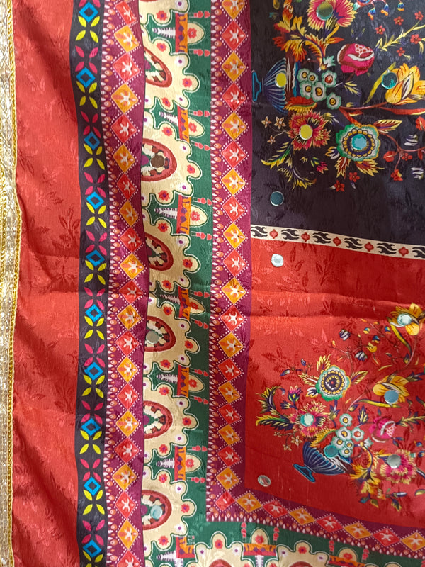 Multicolor Printed Patchwork Gaji Silk Dupatta with Floral & Paisley Design | Designer Ethnic Dupatta DB3002