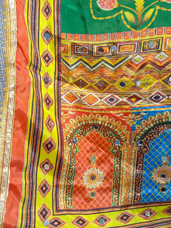 Multicolor Printed Patchwork Ethnic Dupatta with Floral & Geometric Border DB3006