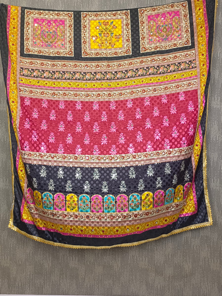 Multicolor Printed Ethnic Dupatta with Floral, Paisley & Decorative Border Design DB3007