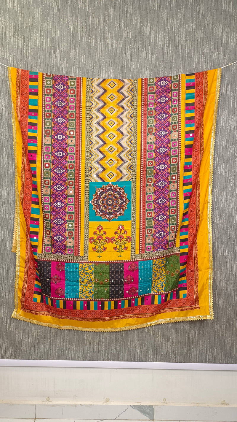 Multicolor Printed Ethnic Dupatta with Geometric, Floral & Patchwork Design DB3009