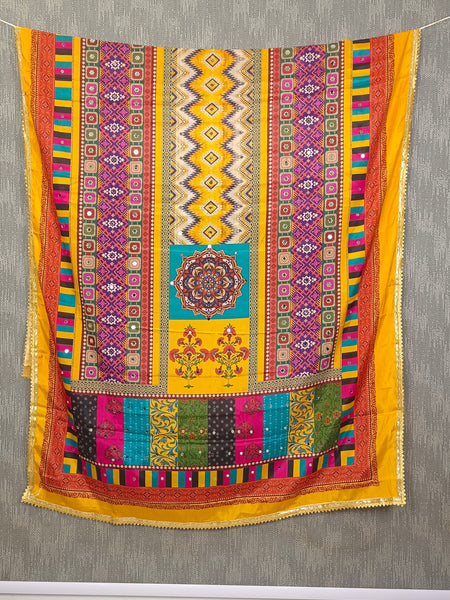 Multicolor Printed Ethnic Dupatta with Geometric, Floral & Patchwork Design DB3009