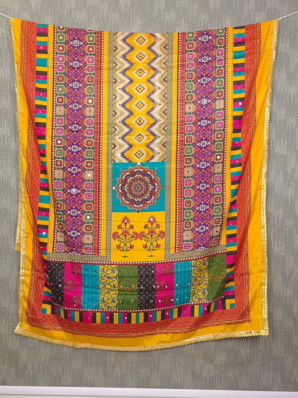 Multicolor Printed Ethnic Dupatta with Geometric, Floral & Patchwork Design DB3009