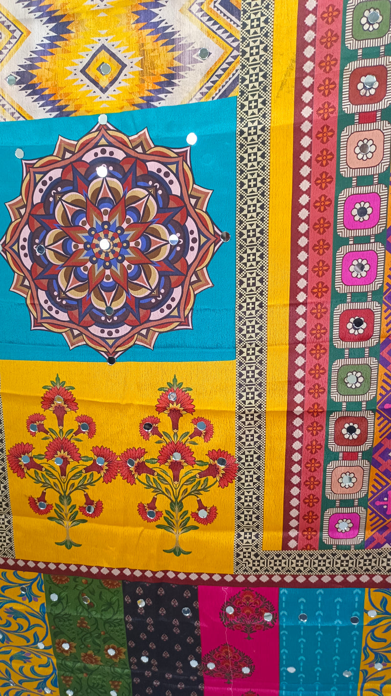 Multicolor Printed Ethnic Dupatta with Geometric, Floral & Patchwork Design DB3009