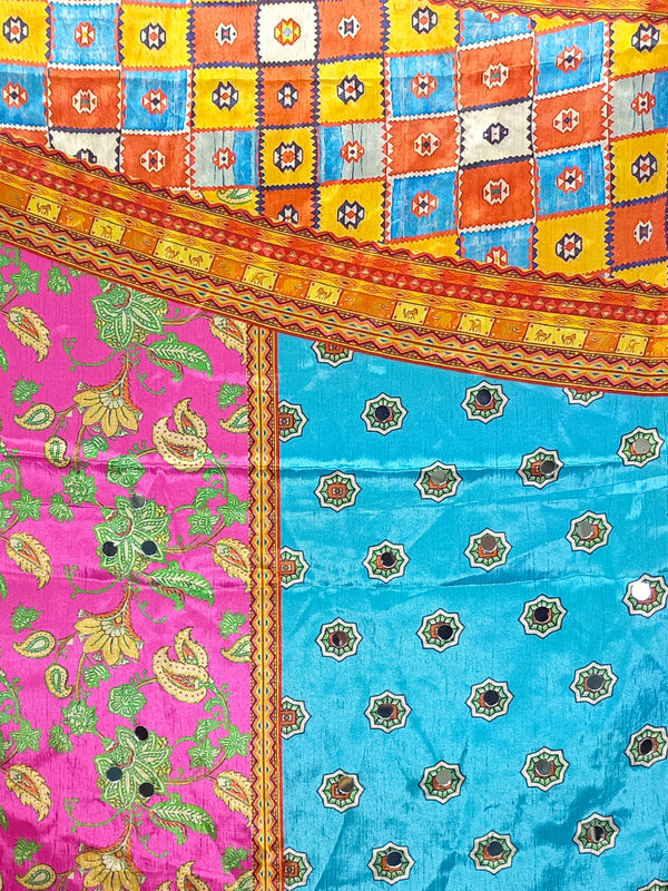 Multicolor Printed Patchwork Dupatta with Floral, Paisley & Geometric Ethnic Designs DB3010