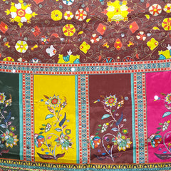 Multicolor Traditional Ajrakh-Inspired Printed Dupatta with Floral & Geometric Border DB3011